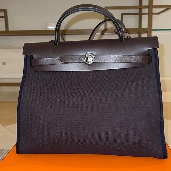 Hermes Handbags - HERMES her bag in purple with navy piping!